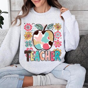 Boho Floral Teacher PNG, Teacher Sublimation Design, Back To School Png, First Day of School Png, Preppy Png. Retro Teacher Tshirt Design