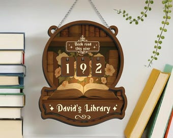 Personalized Wooden Book Tracker Sign | Books Read This Year Library Decor | Custom Reading Tracker Gift for Book Lovers