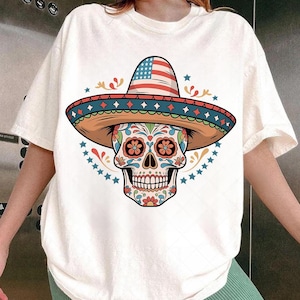 Patriotic Sugar Skull with Sombrero PNG File, Patriotic Sugar Skull with Sombrero Digital File, 4th of July Mexican Skull Art
