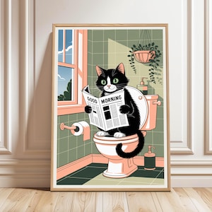 Black Cat Toilet Poster, Funny Cat Bathroom Wall Art, Funny Cat Poster, Cat Print, Neutral print, Unique Cat Lover Gift, Digital Download