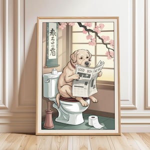 Labrador Retriever Poster, Funny Dog Bathroom Wall Art, Funny Bathroom Poster, Toilet Poster, Funny Dog Wall Art, Digital Download