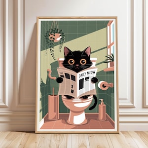 Black Cat Toilet Poster, Funny Cat Bathroom Wall Art, Funny Cat Poster, Cat Print, Neutral print, Unique Cat Lover Gift, Digital Download