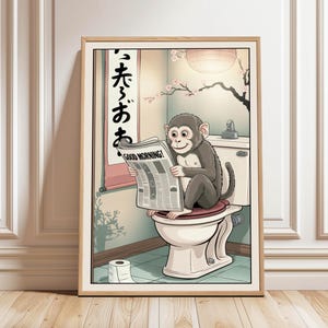 Affe liest Zeitung, lustige Badezimmer Kunst, Toilette Humor Dekor, Affe Badezimmer Poster, Tier Wandkunst, lustiges Poster, digitaler Download
