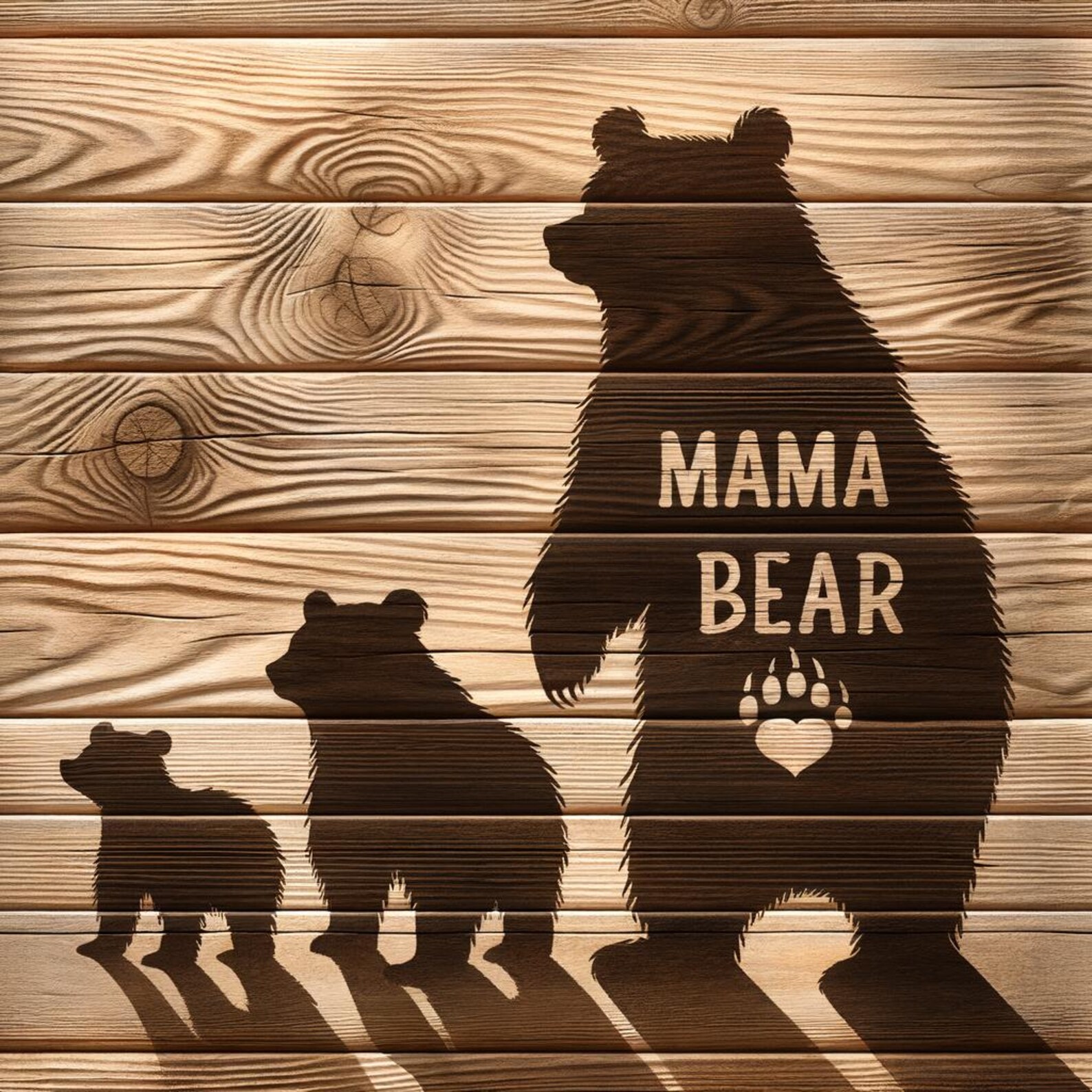 Mama Bear Silhouette With Cubs Digital Download, Forest Animal Art ...