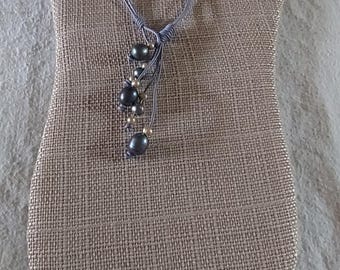 Handmade Peacock & Gold Pearl And Light Purple Leather 2-Way Necklace