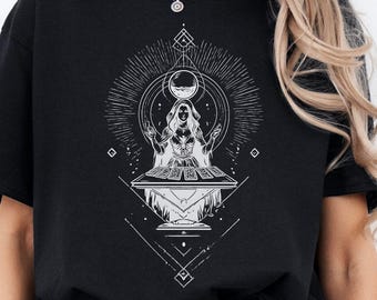 Witchy Tarot Card Women's T-shirt | Witchy, Whimsigothic, Gothic, Occult Style Apparel | Spiritual Full Moon Emo Top, Gift for Her