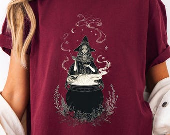 Witchy Cauldron Women's T-shirt | Witchy, Whimsigothic, Gothic, Occult Style Apparel | Spiritual Full Moon Emo Top, Gift for Her