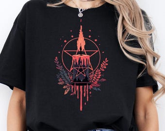Candle Pentagram Witchy Women's T-shirt | Witchy, Whimsigothic, Gothic, Occult Style Apparel | Spiritual Full Moon Emo Top, Gift for Her
