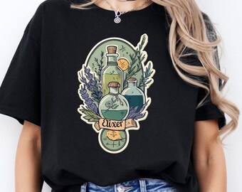 Witchy Elixer Women's T-shirt | Witchy, Whimsigothic, Gothic, Occult Style Apparel | Spiritual Full Moon Emo Top, Gift for Her
