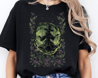 Floral Witch Women's T-Shirt Design | Witchy, Whimsigothic, Gothic, Occult Style Apparel | Moody Botanical Tee Top, Gift for Her