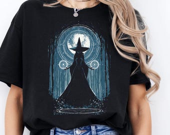 Witch's Full Moon Women's T-Shirt | Black | Witchy, Whimsigothic, Gothic, Occult Style Apparel | Spiritual Emo Top, Gift for Her