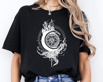 Witch Sigil Stylistic Women's T-Shirt Design | Witchy, Whimsigothic, Gothic, Occult Style Apparel | Spiritual Tee Top, Gift for Her