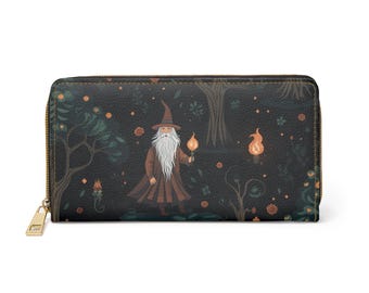 Friendly Wizard Zipper Wallet | Witchy Dark Forest Aesthetic | Halloween, Eerie and Mystical Original Design | Secure Cards and Money