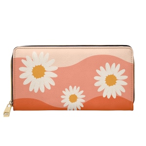 Cartera con diseño de margaritas onduladas / Monedero estético y moderno para niñas y mujeres / Monedero premium con cremallera / Floral, bonito