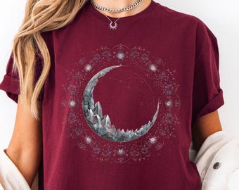 Crystal Moon Graphic Tee • Maroon Vintage Astrology Shirt