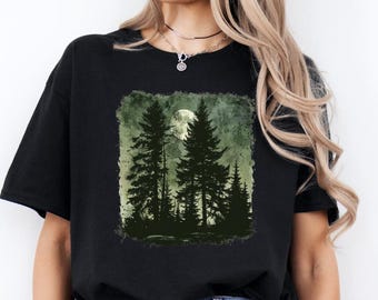 Dark Forest Moon Trees T-Shirt | Witchy Graphic Tee
