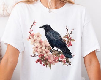 Crow / Raven - Cherry Blossom Tree Branch Women's  T-Shirt | Elegant, Mysterious, Moody & Goth, Emo Apparel | Original Design