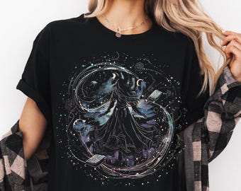 Whimsigoth Girl Cosmic Women's T-Shirt | Black | Whimsigothic, Gothic Style Apparel | Spiritual, Emo