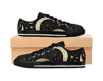 Celestial Moon Women's Sneakers | Aesthetic Whimsigothic, Gothic, Emo Shoes | Witch, Witchy, and Cosmic Apparel