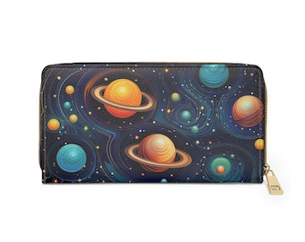 Starry Planets Zipper Wallet | Cosmic Astronomy Money Holder, Starry Planetarium Card Purse, Space Theme Galaxy Coin Pouch, Solar System