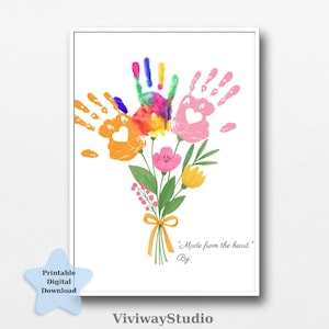 Custom Handprint Love Keepsake – Valentine Floral Bouquet Art Print – Meaningful Gift for Mom, Her – DIY Craft for Kids, Children, Toddlers.