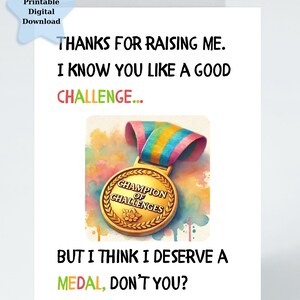 Cartão de Dia das Mães para Imprimir DIY para Mãe, Vovó. Cartão de Dia dos Pais para Pai, Avô – Presente Champion of Challenges, Download Digital