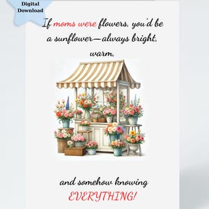 Cartão de Dia das Mães Girassol – Presente para impressão DIY para a mãe, Cartão de felicitações floral, Download digital.
