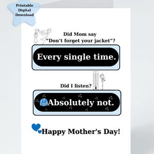 Tarjeta divertida para el Día de la Madre de un hijo o hija: tarjeta divertida para mamá, descarga digital, tarjeta de cumpleaños para mamá, regalo DIY