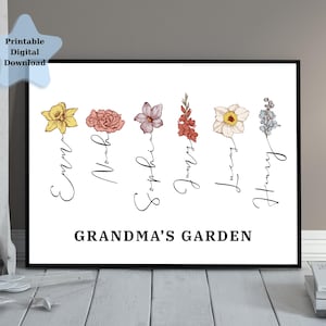 Stampa digitale personalizzata di fiori di nascita, bouquet di famiglia personalizzato, giardino della mamma o della nonna, regalo artistico di fiori di nascita personalizzati