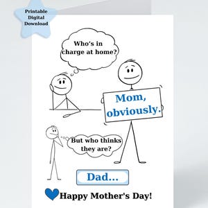 Cartão de Dia das Mães para Imprimir, Desenho Engraçado para Imprimir, Cartão Postal Dobrado 5x7 4x6 polegadas Presente para a Mãe. Download Digital