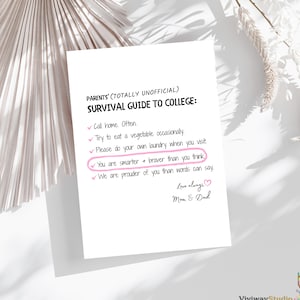 Funny College Card for Daughter, High School Graduation Gift from Parents, College Send Off Survival Guide, 5x7 Folded Card