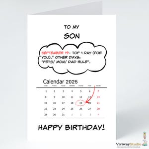 Cartão de aniversário personalizado engraçado para filho | Presente de calendário personalizado para ele | Cartão de aniversário exclusivo