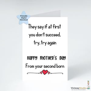 Cartão engraçado para o dia das mães, cartão para o filho do meio para a mãe – presente para impressão faça você mesmo para a mãe, download digital