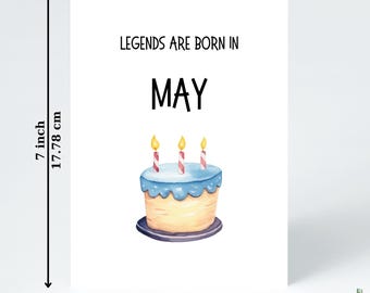 Funny May Birthday Card: Legends Born in May, Watercolor Cake