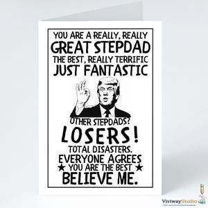 Zabawna karta na dzień ojca, zabawna karta ojczyma, karta Trumpa dla ojczyma, karta z podziękowaniami dla ojczyma, urodziny ojczyma, zabawna karta Trumpa dla ojczyma