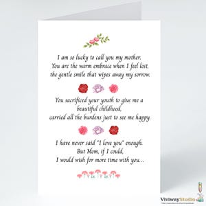 Cartão de Dia das Mães | Presente sentimental de filha, filho | Cartão de aniversário para mãe, madrasta, sogra, avó.