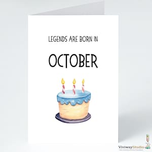 Funny October Birthday Card: Watercolor Cake, Legends Born in October