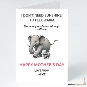 Cartão personalizado para o Dia das Mães | Cartão fofo para a mãe elefante | Presente de feliz Dia das Mães de criança, filho, filha. Cartão para mãe, avó.