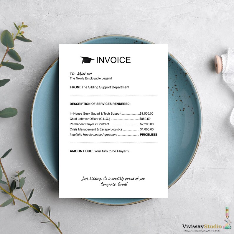 Funny Sibling Graduation Card for Brother | Sibling Invoice Humor - Etsy