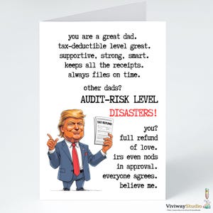Divertente biglietto d'auguri per la festa del papà a tema Trump da parte di figlio o figlia / Biglietto d'auguri per il rimborso delle tasse / Divertente regalo di compleanno o per la festa del papà per papà