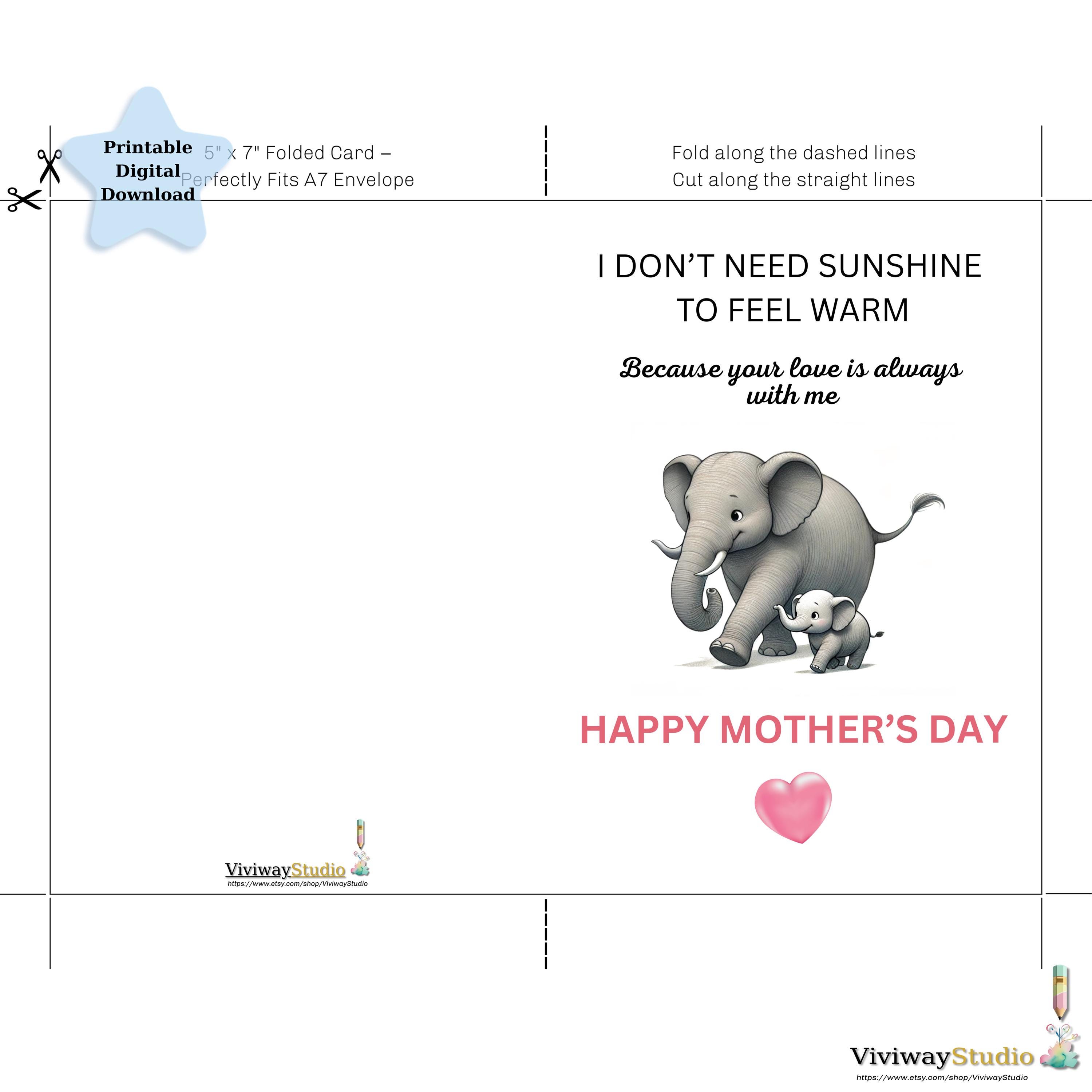 Elephant Mother's Day Card | Adorable Mom Greeting (digital Download ...
