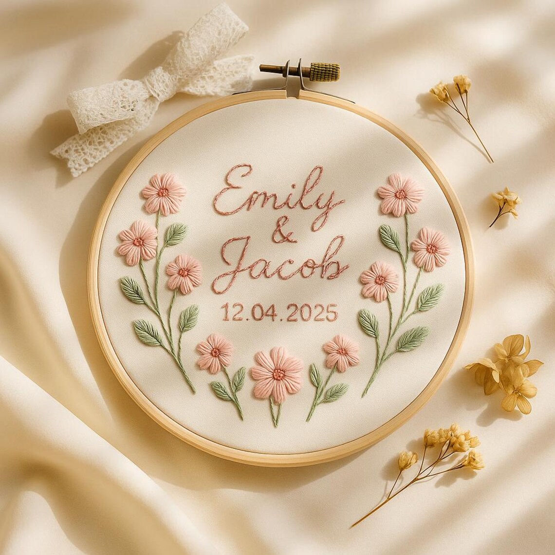 Personalized Wedding Embroidery Hoop, Custom Hand Embroidered Couple ...