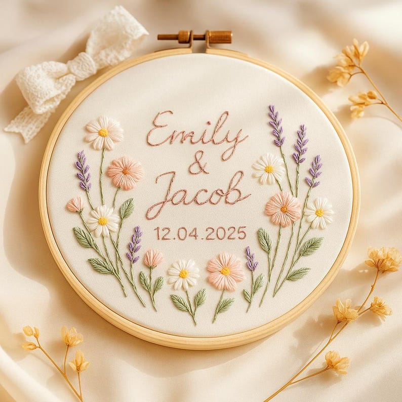 Personalized Wedding Embroidery Hoop, Custom Hand Embroidered Couple ...