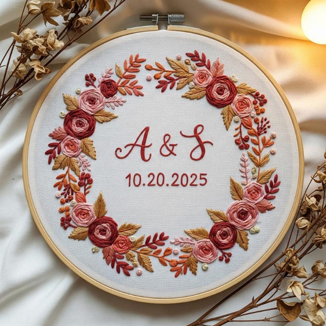 Personalized Wedding Rose Flower Embroidery Hoop Custom Hand ...