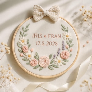 Personalized Wedding Embroidery Hoop, Custom Hand Embroidered Couple Name & Date with Wildflowers, Handmade Wedding Gift Decor, Gift For Her