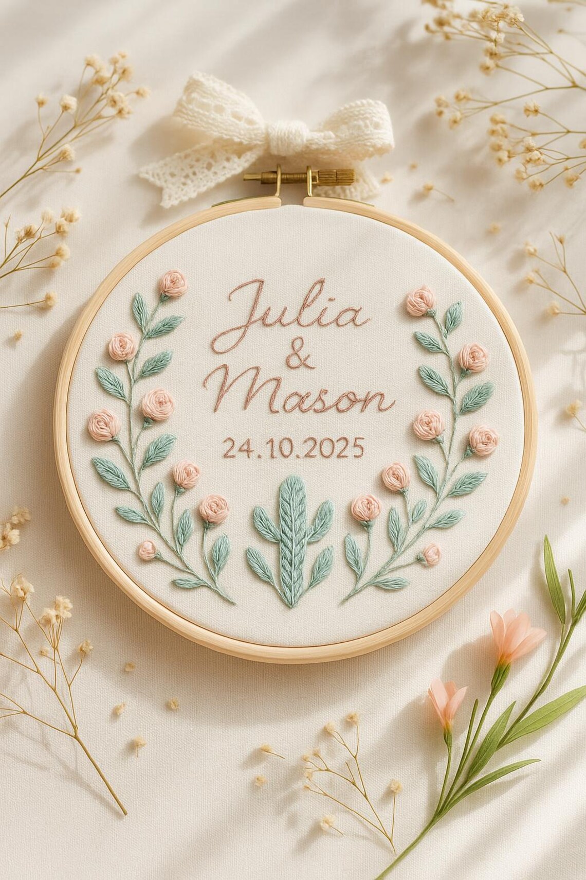 Personalized Wedding Embroidery Hoop, Custom Hand Embroidered Couple ...