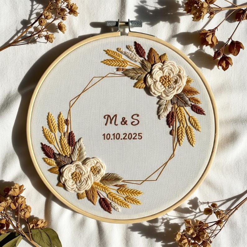 Personalized Wedding Wildflower Embroidery Hoop Custom Hand Embroidered ...
