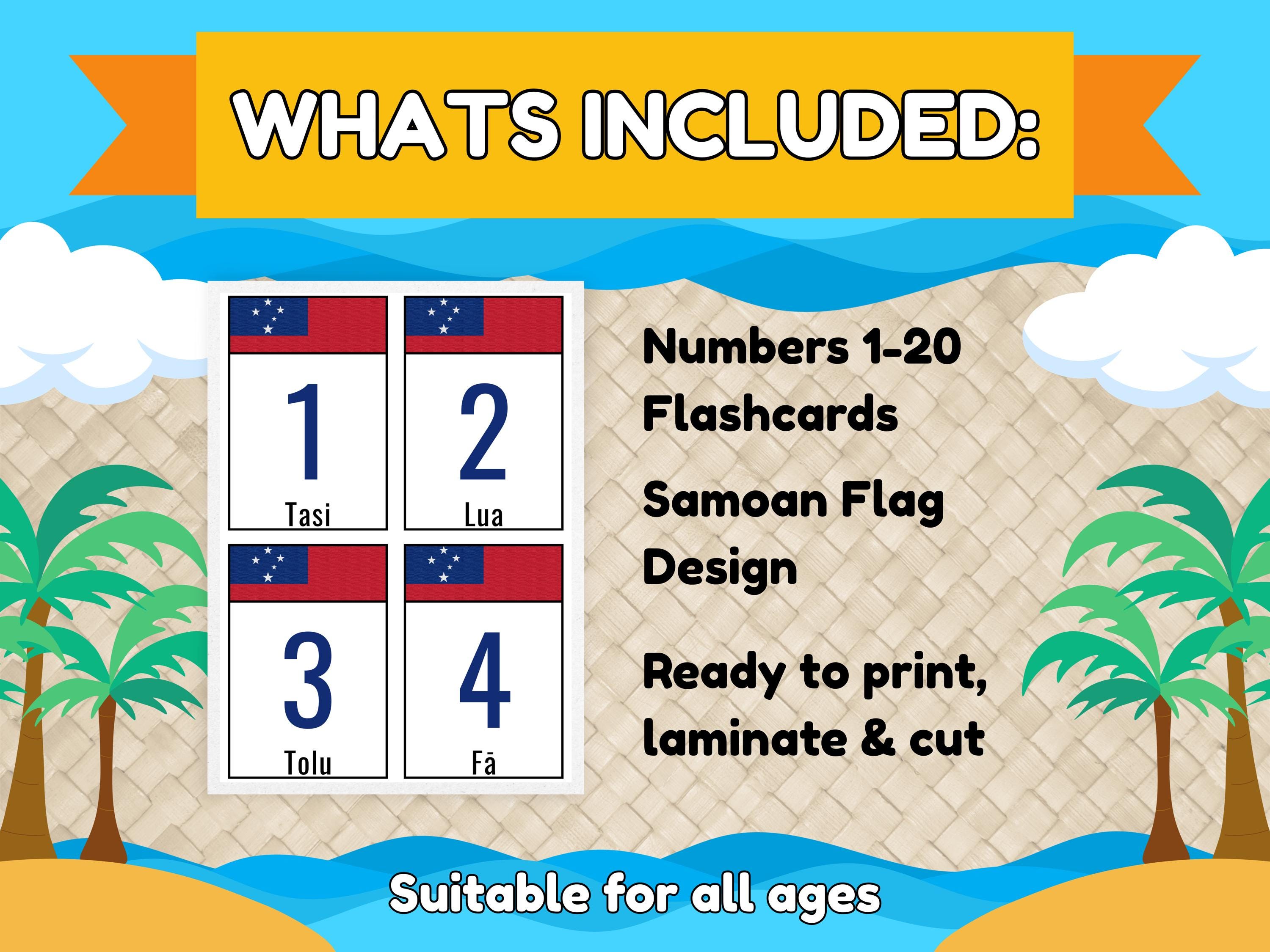 Samoa Number Code Samoan Numbers 1–20 Flashcards – Pasifika Flag Theme Counting Resource ...