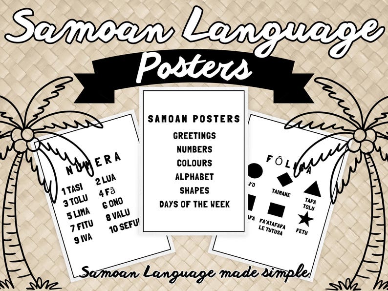 Samoan Language Posters A4 and A3 Size Blacka and White Theme Instant ...