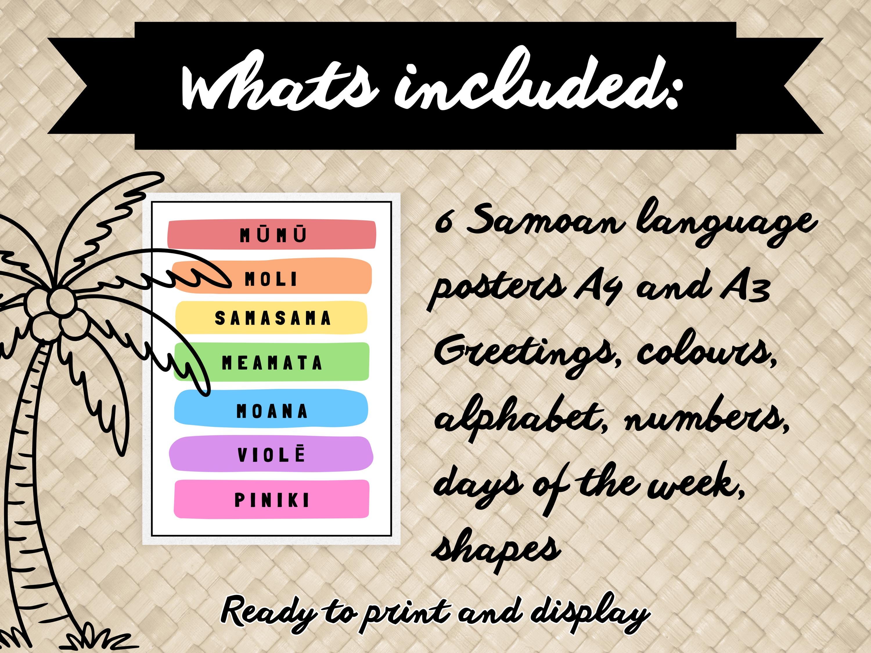 Samoan Language Posters A4 and A3 Size Blacka and White Theme Instant ...